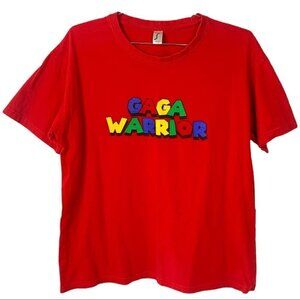 GAGA  WARRIOR MARIO BROS STYLE MULTICOLOUR LETTER RED GRAPHIC T-SHIRT SIZE LARGE